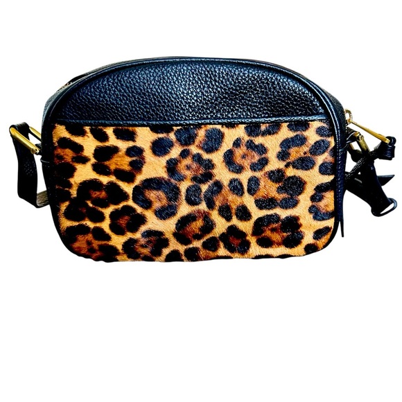 J. Crew Handbags - J.CREW Black Leather Calf Hair Animal Print Crossbody Bag